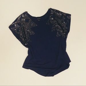 Rock & Republic Navy Blue Sequined Top Large